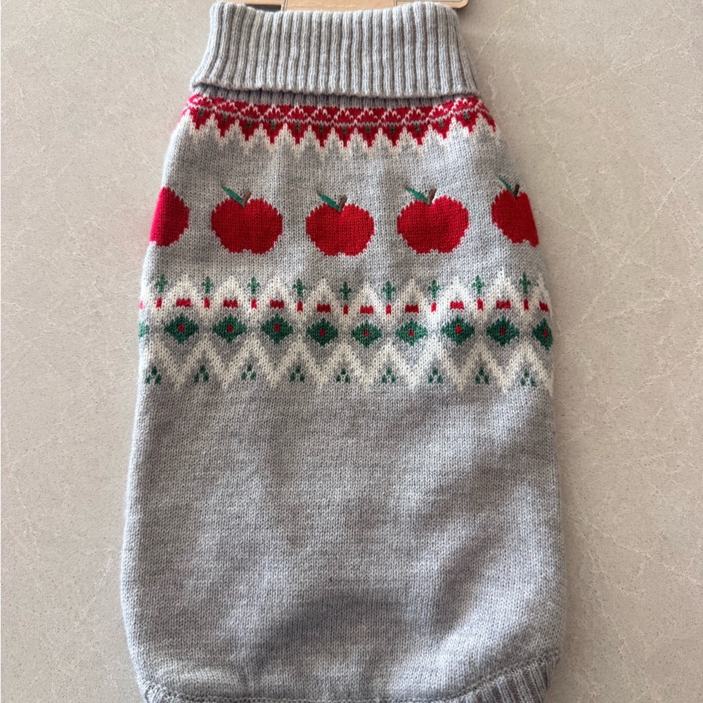 Cozy Gray and Red Apple Dog Sweater